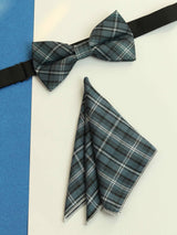 Blue Check Bowtie & Pocket Square Set - TOSSIDO