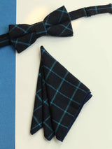 Blue Check Bowtie & Pocket Square Set - TOSSIDO