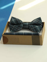 Blue Check Bowtie & Pocket Square Set - TOSSIDO