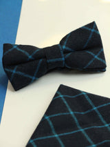 Blue Check Bowtie & Pocket Square Set - TOSSIDO