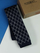 Blue Check Knitted Necktie - TOSSIDO