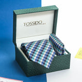 Blue Check Necktie & Pocket Square Giftset - TOSSIDO