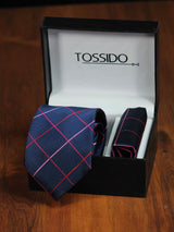 Blue Check Necktie & Pocket Square Giftset - TOSSIDO