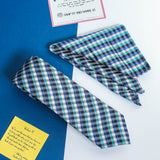 Blue Check Necktie & Pocket Square Giftset - TOSSIDO