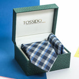 Blue Check Necktie & Pocket Square Giftset - TOSSIDO