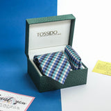 Blue Check Necktie & Pocket Square Giftset - TOSSIDO