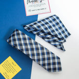 Blue Check Necktie & Pocket Square Giftset - TOSSIDO
