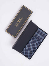 Blue Check Woven Cravat & Pocket Square Set - TOSSIDO