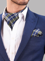 Blue Check Woven Cravat & Pocket Square Set - TOSSIDO
