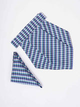Blue Check Woven Cravat & Pocket Square Set - TOSSIDO