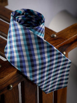 Blue Check Woven Long Necktie - TOSSIDO