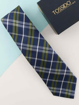 Blue Check Woven Necktie - TOSSIDO