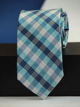 Blue Check Woven Silk Necktie - TOSSIDO