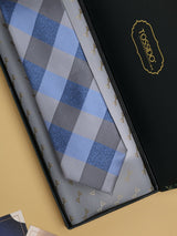 Blue Check Woven Silk Necktie - TOSSIDO