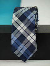 Blue Check Woven Silk Necktie - TOSSIDO