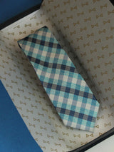 Blue Check Woven Silk Necktie - TOSSIDO