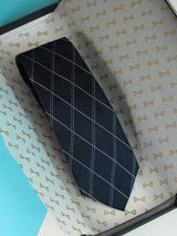Blue Check Woven Silk Necktie - TOSSIDO