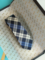 Blue Check Woven Silk Necktie - TOSSIDO