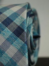 Blue Check Woven Silk Necktie - TOSSIDO
