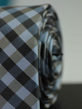 Blue Check Woven Silk Skinny Necktie - TOSSIDO