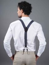 Blue Dot Elastic Suspender with Vegan Leather Patch - TOSSIDO