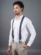 Blue Dot Elastic Suspender with Vegan Leather Patch - TOSSIDO