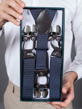 Blue Dot Elastic Suspender with Vegan Leather Patch - TOSSIDO