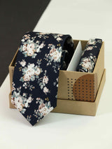 Blue Floral Necktie & Pocket Square Giftset - TOSSIDO