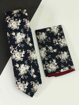 Blue Floral Necktie & Pocket Square Giftset - TOSSIDO