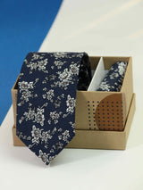 Blue Floral Necktie & Pocket Square Giftset - TOSSIDO