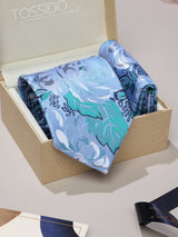 Blue Floral Necktie & Pocket Square Giftset - TOSSIDO