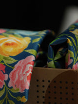 Blue Floral Printed Necktie and Pocket Square Set - TOSSIDO