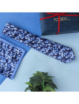 Blue Floral Printed Necktie & Pocket Square Giftset - TOSSIDO