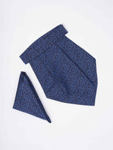 Blue Floral Woven Cravat & Pocket Square Set - TOSSIDO