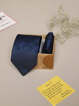 Blue Floral Woven Necktie & Pocket Square Set - TOSSIDO