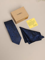 Blue Floral Woven Necktie & Pocket Square Set - TOSSIDO