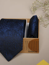 Blue Floral Woven Necktie & Pocket Square Set - TOSSIDO