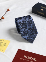 Blue Floral Woven Silk Necktie - TOSSIDO