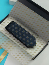 Blue Geometric Handmade Silk Necktie - TOSSIDO