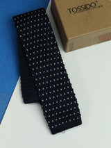 Blue Geometric Knitted Necktie - TOSSIDO