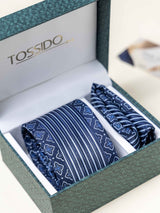 Blue Geometric Necktie Gift - set - TOSSIDO