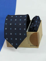 Blue Geometric Necktie & Pocket Square Giftset - TOSSIDO