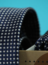 Blue Geometric Necktie & Pocket Square Giftset - TOSSIDO