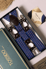Blue Geometric Suspender with Vegan Leather patch - TOSSIDO