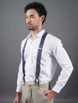 Blue Geometric Suspender with Vegan Leather patch - TOSSIDO