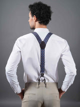 Blue Geometric Suspender with Vegan Leather patch - TOSSIDO