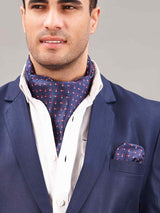 Blue Geometric Woven Ascot & Pocket Square - TOSSIDO