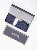 Blue Geometric Woven Ascot & Pocket Square - TOSSIDO