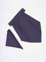 Blue Geometric Woven Cravat & Pocket Square Set - TOSSIDO