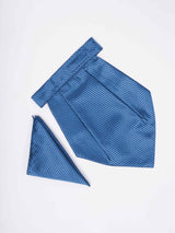 Blue Geometric Woven Cravat & Pocket Square Set - TOSSIDO
